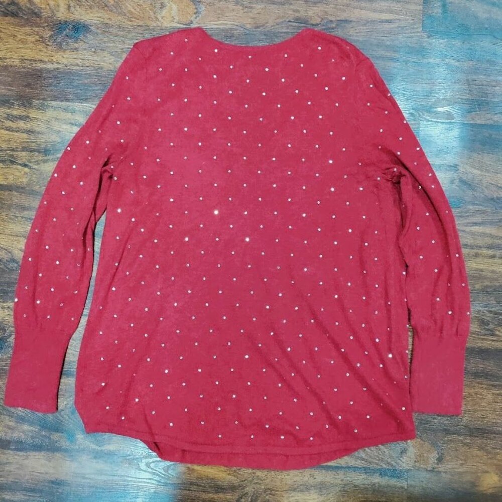 NIC+ZOE Relaxed Bling Rhinestone Studded V-Neck Long Sleeve Sweater Size Large - Picture 4 of 12